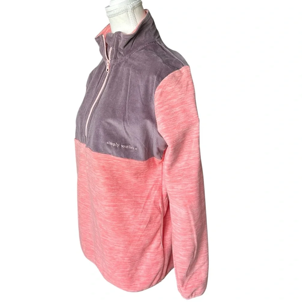Simply Southern SimplyCordy Half-Zip Sweatshirt in Coral & Purple S - Picture 2 of 11